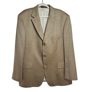 Hugo Boss Silk Wool Blazer Tan Herringbone Sport Coat Mens Tailored Jacket 50R